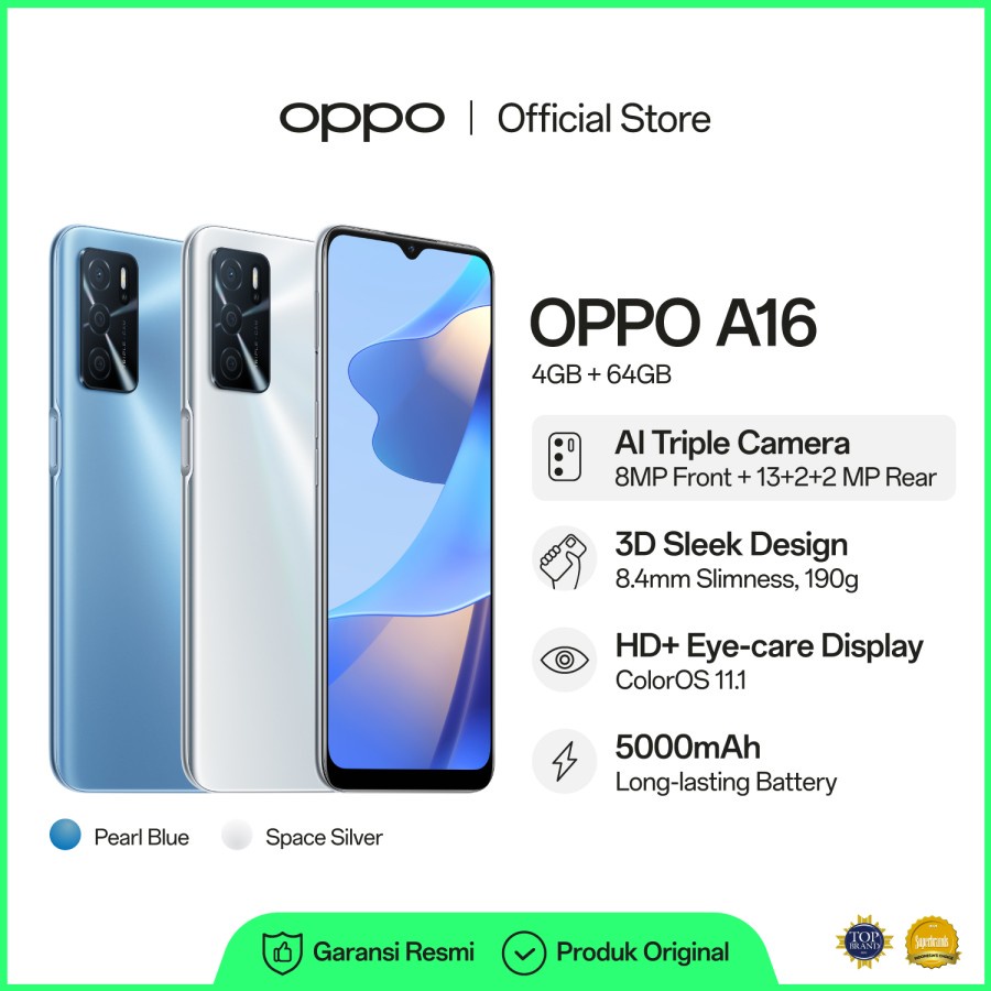OPPO A16 Smartphone 3GB/32GB (Garansi Resmi)