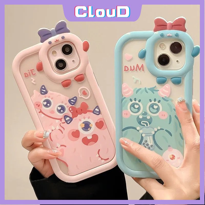 Casing 3D Bow Little Monster Lens Case Samsung A14 A04S A12 A52s A32 A50 A73 A13 A53 A03 A22 A23 A52 A03s A51 A02s A50s A71 A11 A33 A21s Pasangan Tahan Guncangan Cute Monster Soft Cover