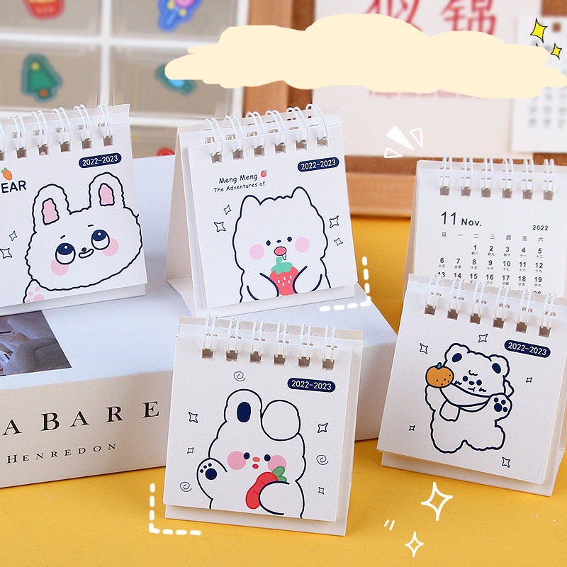 Ins Kalender Mini Writable Mark Portable Buku Rencana Belajar Kantor2023Kalender Desktop Kartun Lucu