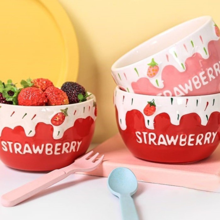 Mangkok Keramik Ramekin / Mangkok Keramik Tahan Panas Motif Strawberry