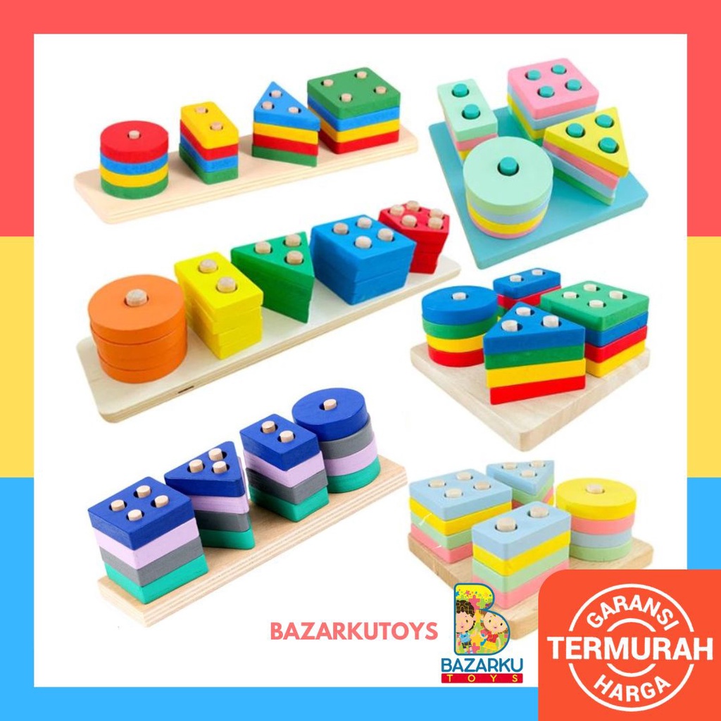 Wooden Toys Matching Shape Mainan Kayu Mainan Balita Wooden Toys Mainan Kayu Mainan Anak 2 Tahun Puzzle Kayu