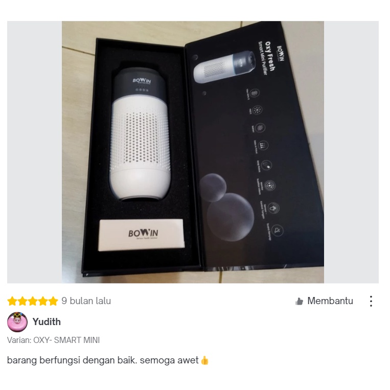 Bowin Portable Car Air Purifier Oxy Fresh Smart Mini HEPA Mobil Rumah