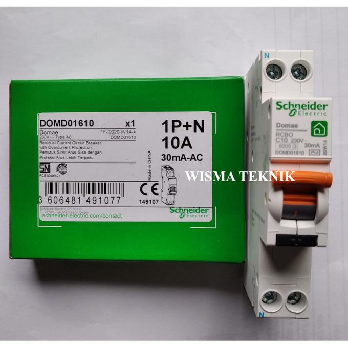 BAYAR DITEMPAT RCBO SCHNEIDER Slim Domae 1P+N (MCB+ELCB) 10A - DOMD01610 /SAKLAR LAMPU/SAKLAR ON OFF