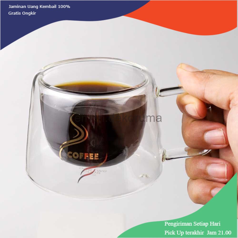 TD - PR One Two Cups Cangkir Kopi Anti Panas Double Wall Glass 200ml - DOME240