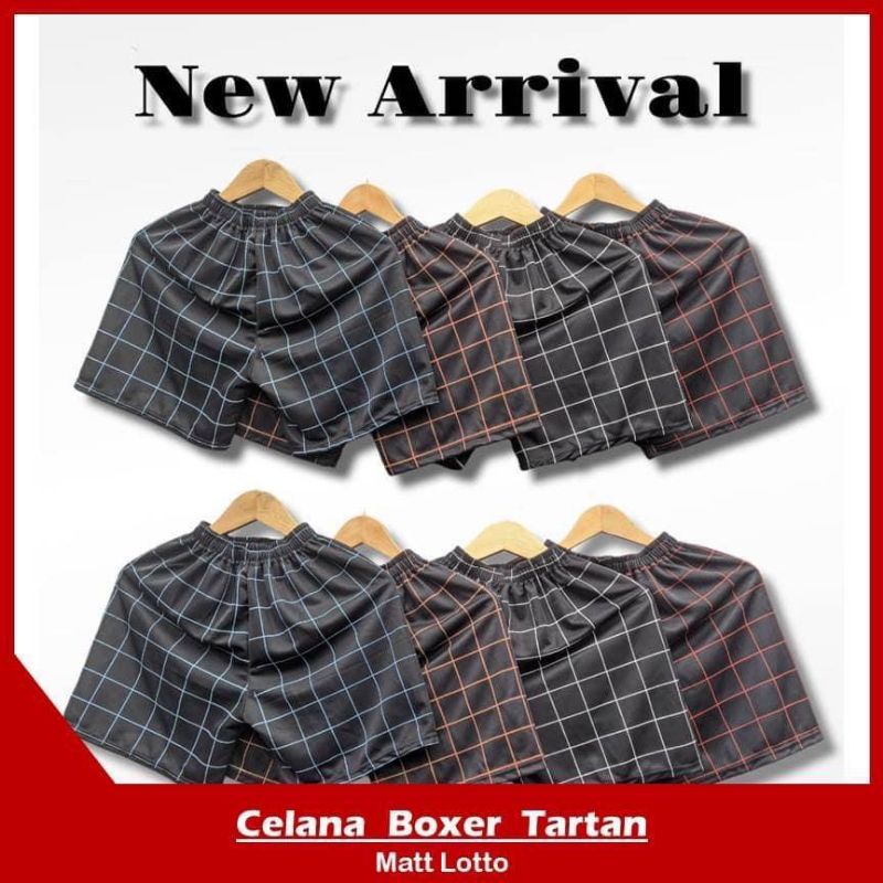 celana pendek boxer tartan pria