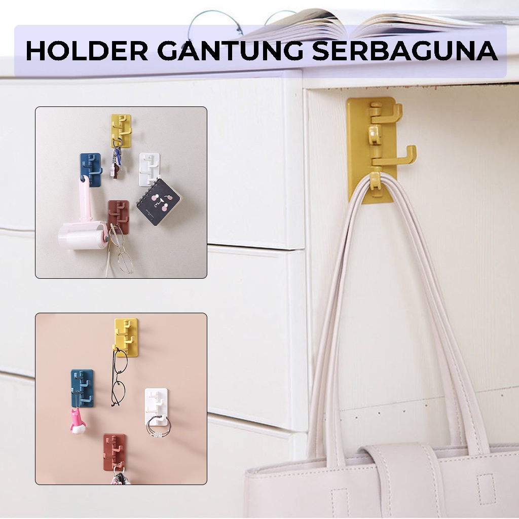 Gantungan Hook 4 Kait Putar Tempel Dinding Stand Hanger 4 IN 1 Serbaguna Cantolan Tempat Gantung Handuk Pakaian Tas Kunci Spatula Lain nya Rak gantungan Tempel Tembok Kamar Dapur Toilet Rapi Anti Slip | GROSIRXPRESS