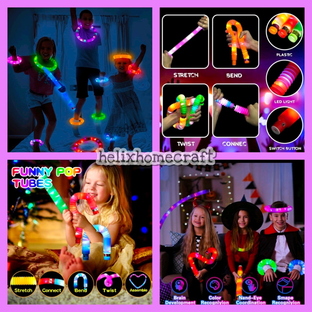 MAINAN VIRAL !!! Light Up Pop Tubes / Pop Pipes / Mainan Lampu Stick Pipa Selang Fidget Toy