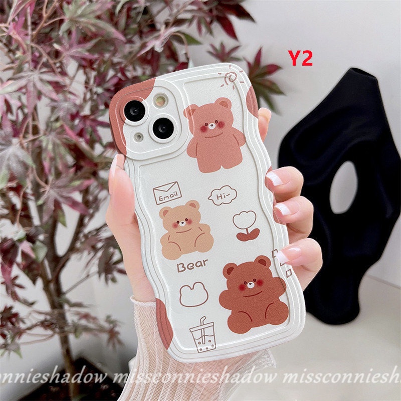 Casing Soft Case Realme 10 9 9Pro+ 8i 7i 7 C33 C30 8 9I C25s C21Y C12 C15 C35 C25Y C25 C20A C11 9i 5 5i 5s 6i C20A C20 C3 C2 Sweet Cartoon Cute Bear Wavy Edge Soft Tpu Case Cover