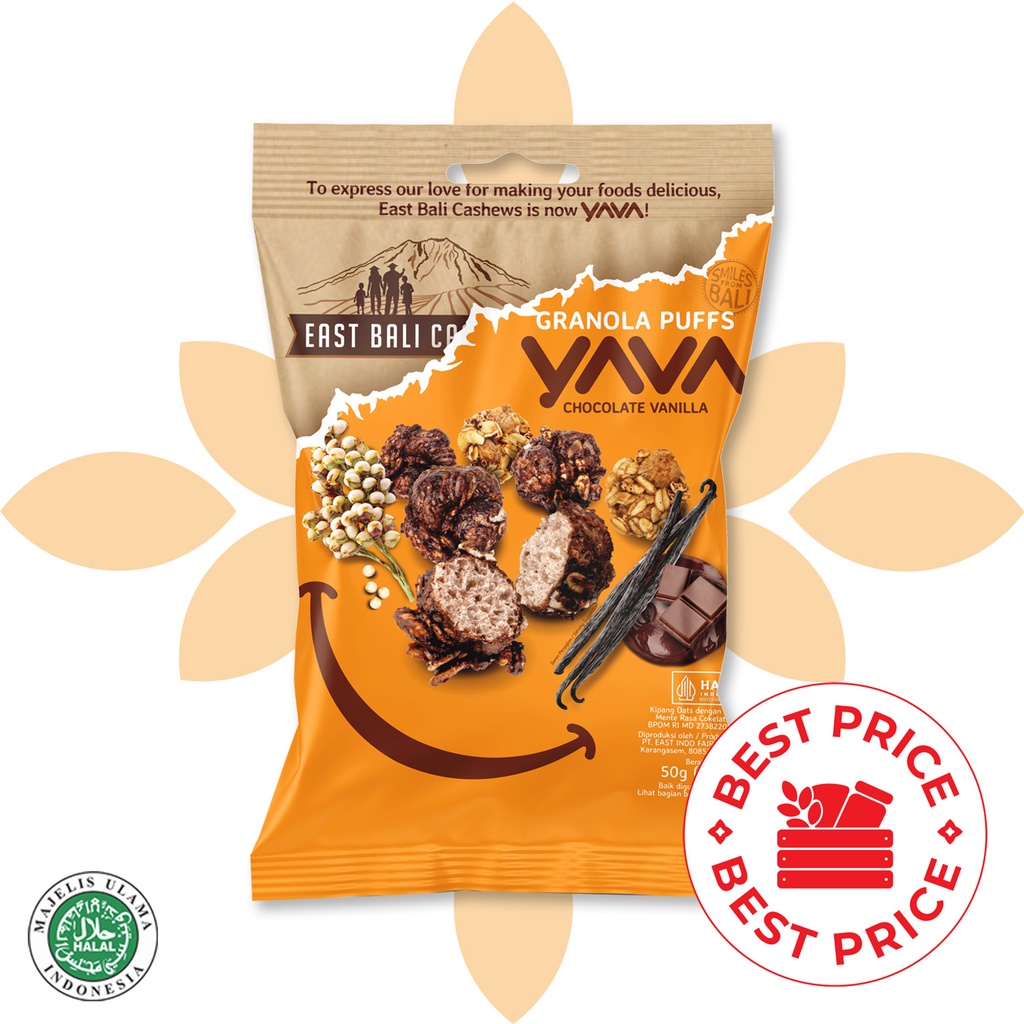 YAVA - GRANOLA PUFFS - CHOCOLATE VANILLA - 50 GR - EAST BALI CASHEWS