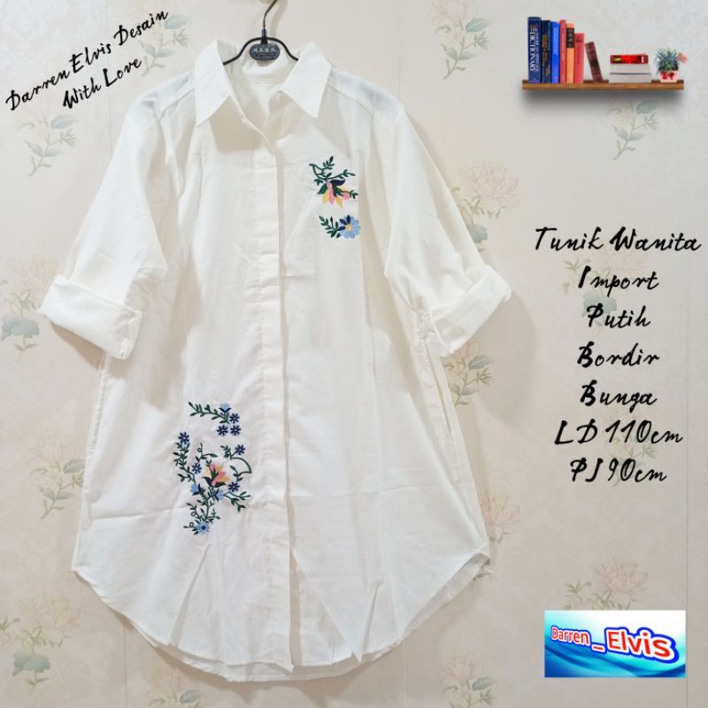 SALE   TUNIK WANITA PUTIH MOTIF BUNGA