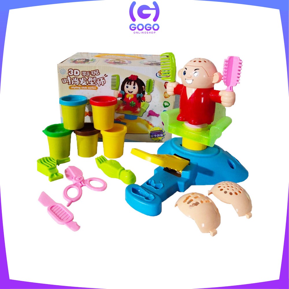 GOGO-M154 Mainan Anak Pangkas Rambut Salon Styling Club Mainan Pretend Play Barbershop Potong Rambut