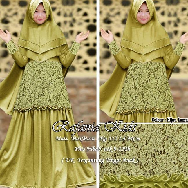 GAMIS ANAK/ GAMIS SYARI BRUKAT RAFANIA HIJAU LUMUT/ GAMIS PESTA