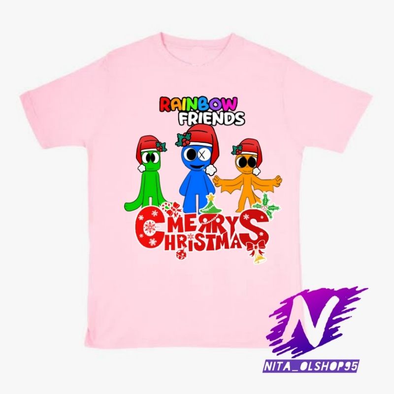 baju anak kaos anak rainbow friends merry christmas natal 2022