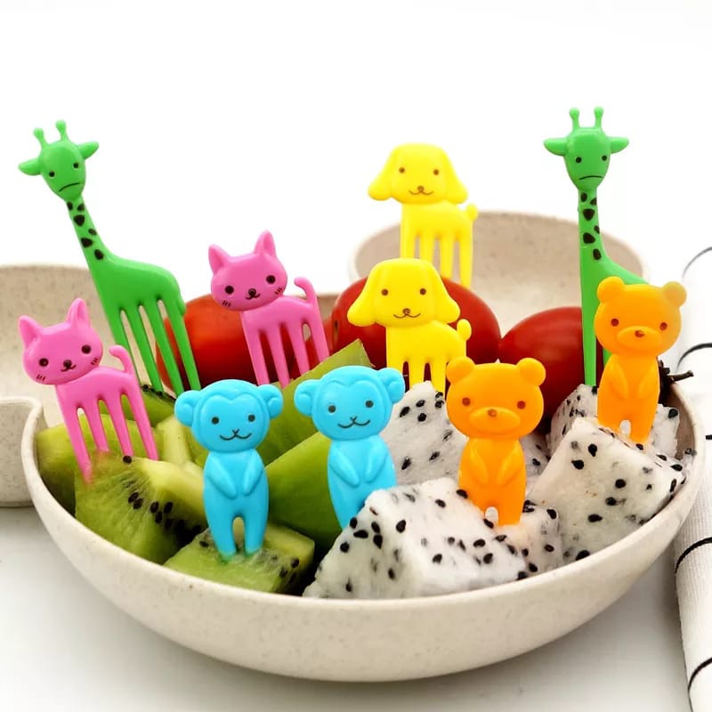 10 PCS Garpu Tusukan Buah / Kue / Dessert Mini Motif Kartun Hewan Untuk Anak F852