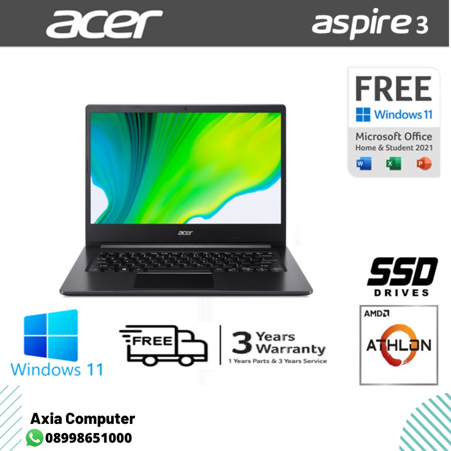 ACER ASPIRE 3 SLIM A314 22 R430 ATHLON SILVER 3050 4GB 256SSD 14.0 FHD