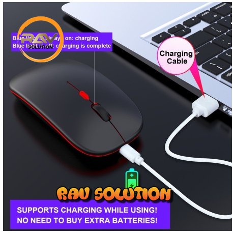 Mouse wireless gaming silent click rechargeble 2.4G komputer laptop slim tipis USB 1600DPI -Hitam(no colorful light)/wireless mouse gaming silent click rechargebel  2.4G  - RAV SOLUTION