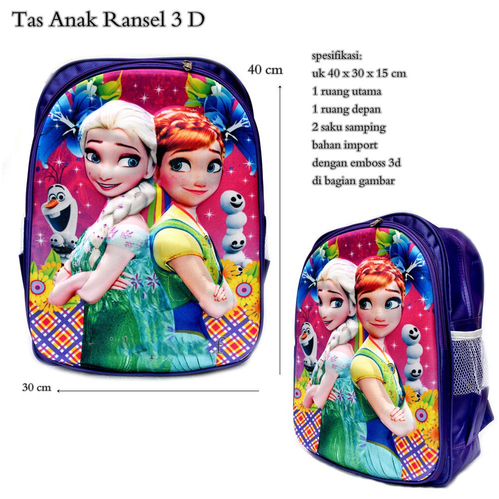 Tas Ransel Karakter Timbul Anak Biger 3D Princess Froze
