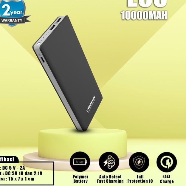 DelCell Eco Power Bank Polimer Battre 10000 mAh Real Capacity - Putih