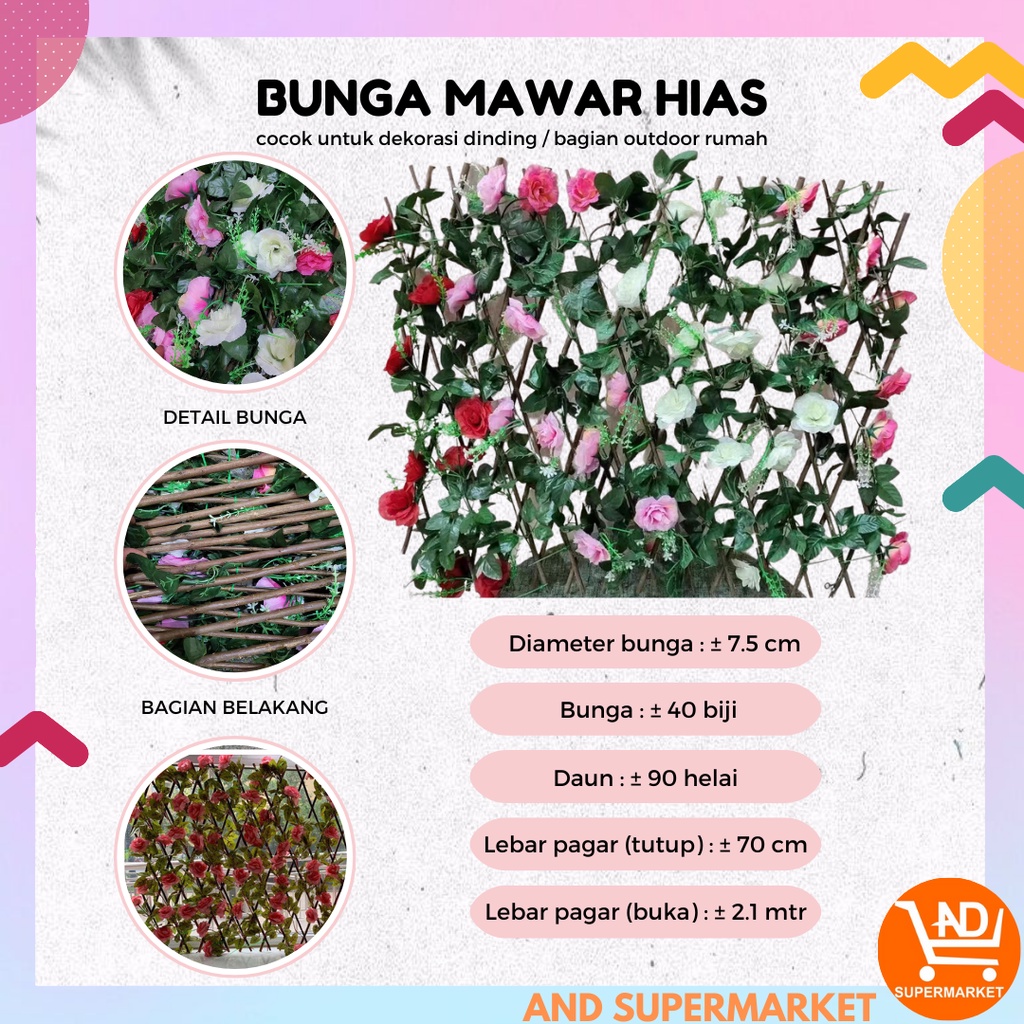 AND / COD / Bunga Mawar Matahari Hias Plastik Dekorasi Dinding Rumah Artificial Flowers Garden Trellis Wooden Fence PBP113