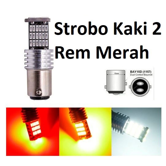Lampu LED bayonet kaki 2 Rem 1157 BAY15D 45 SMD Strobo Mobil Motor - Merah 45 Putar