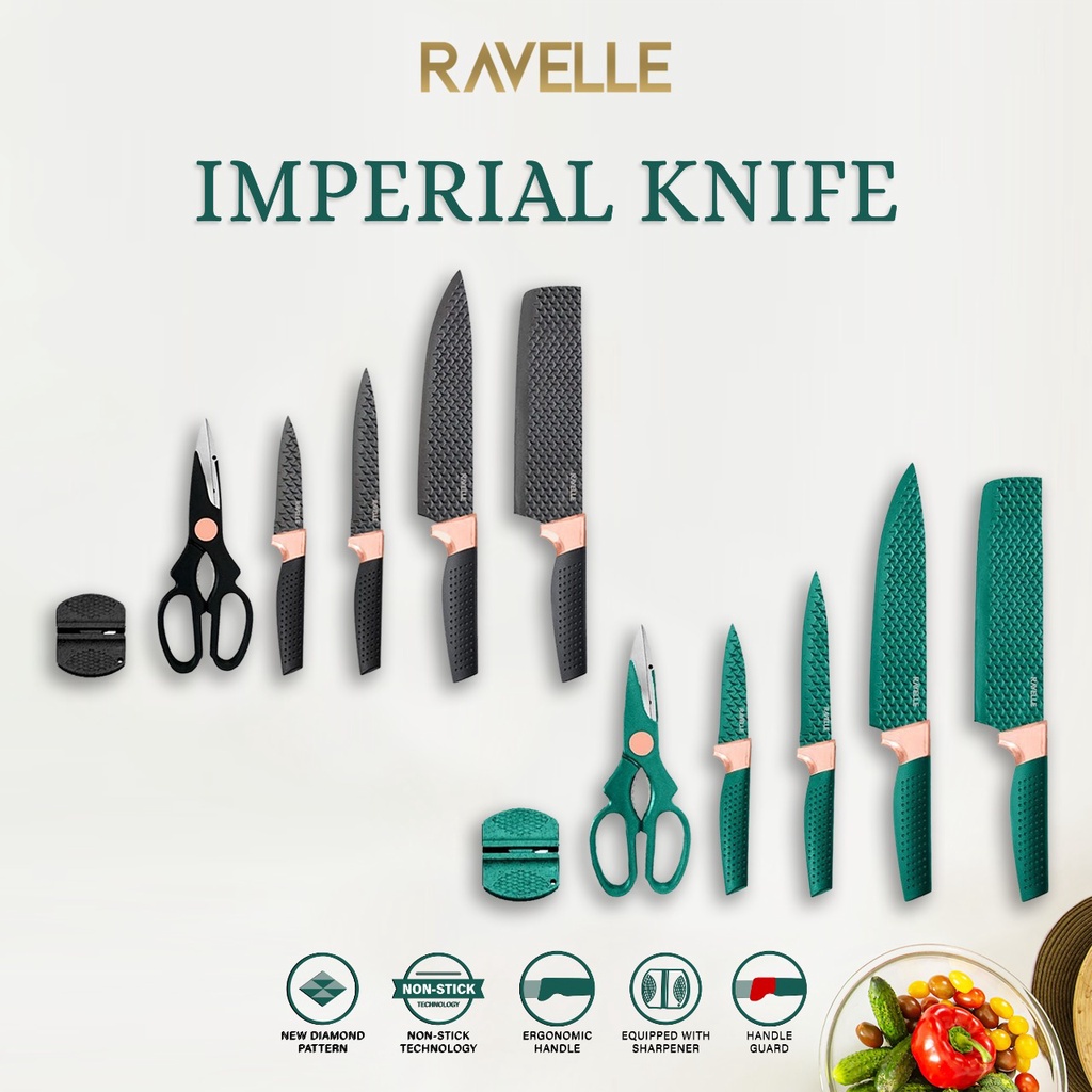 Ravelle Imperial Knife Set 6 in 1 Pisau Set Dapur Black / Green [ORI]