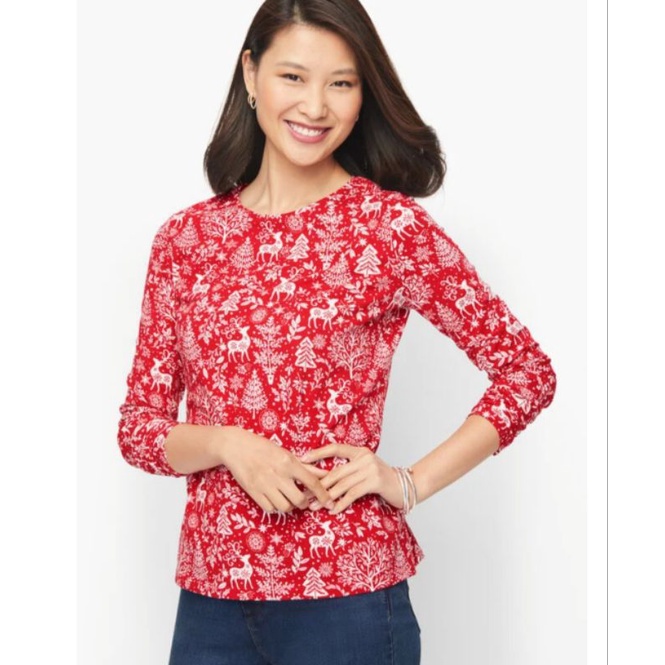 Atasan Blouse Kaos Tangan Panjang Merah Putih Branded