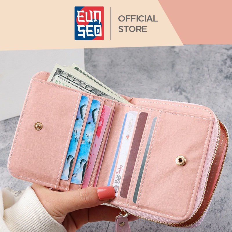 EUNSEO Dompet Premium Wanita Pendek Dompet Quilted Kotak-Kotak Fashion Korea Import