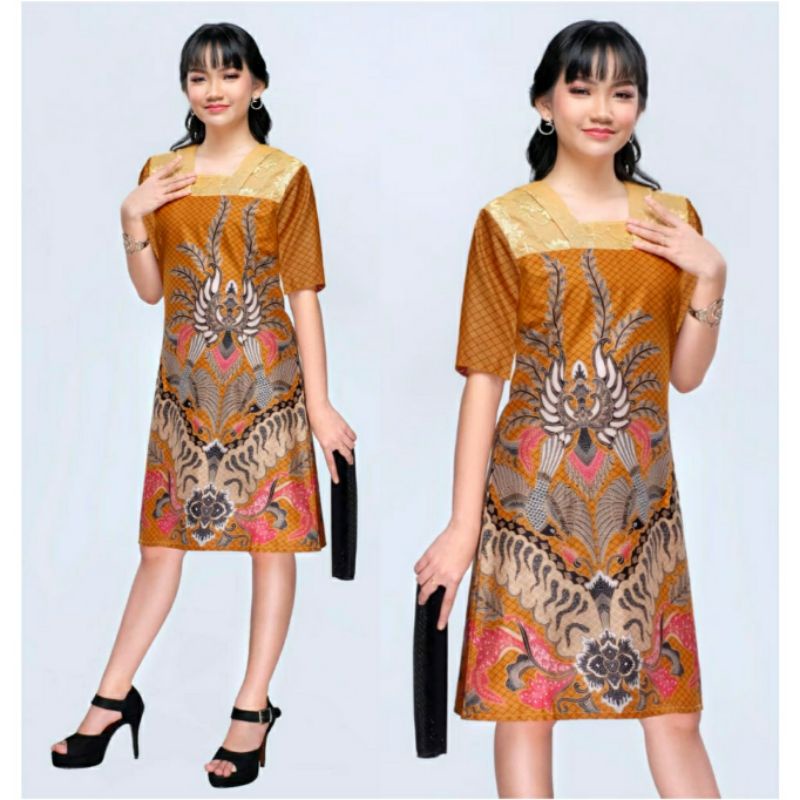 Dress Batik Modern Jumbo 4L-5L Kombinasi Brokat Dress Tunik Batik Big Size XXXL Seragam Batik Couple ERN