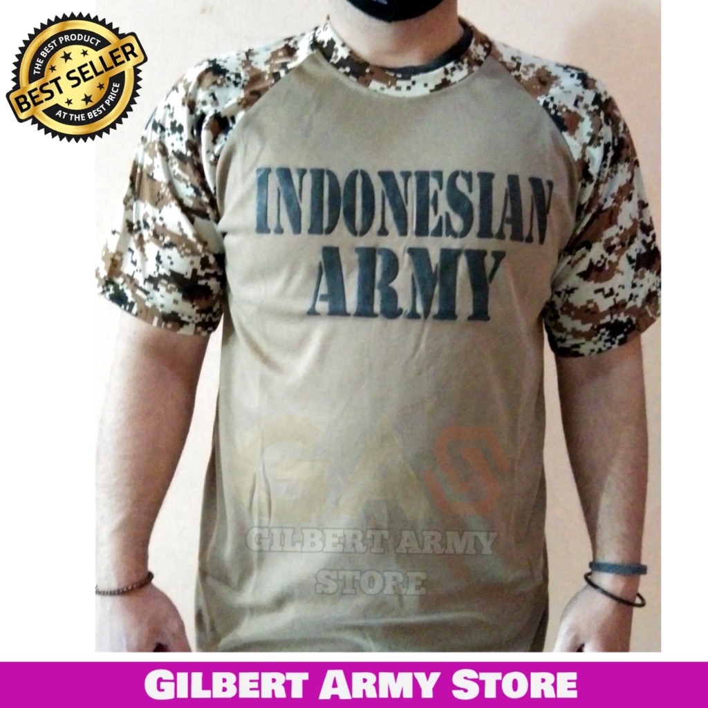 GILBERT ARMY STORE Kaos Reglan Pendek Variasi Loreng Indonesia Army Tan Gurun Digital Desert