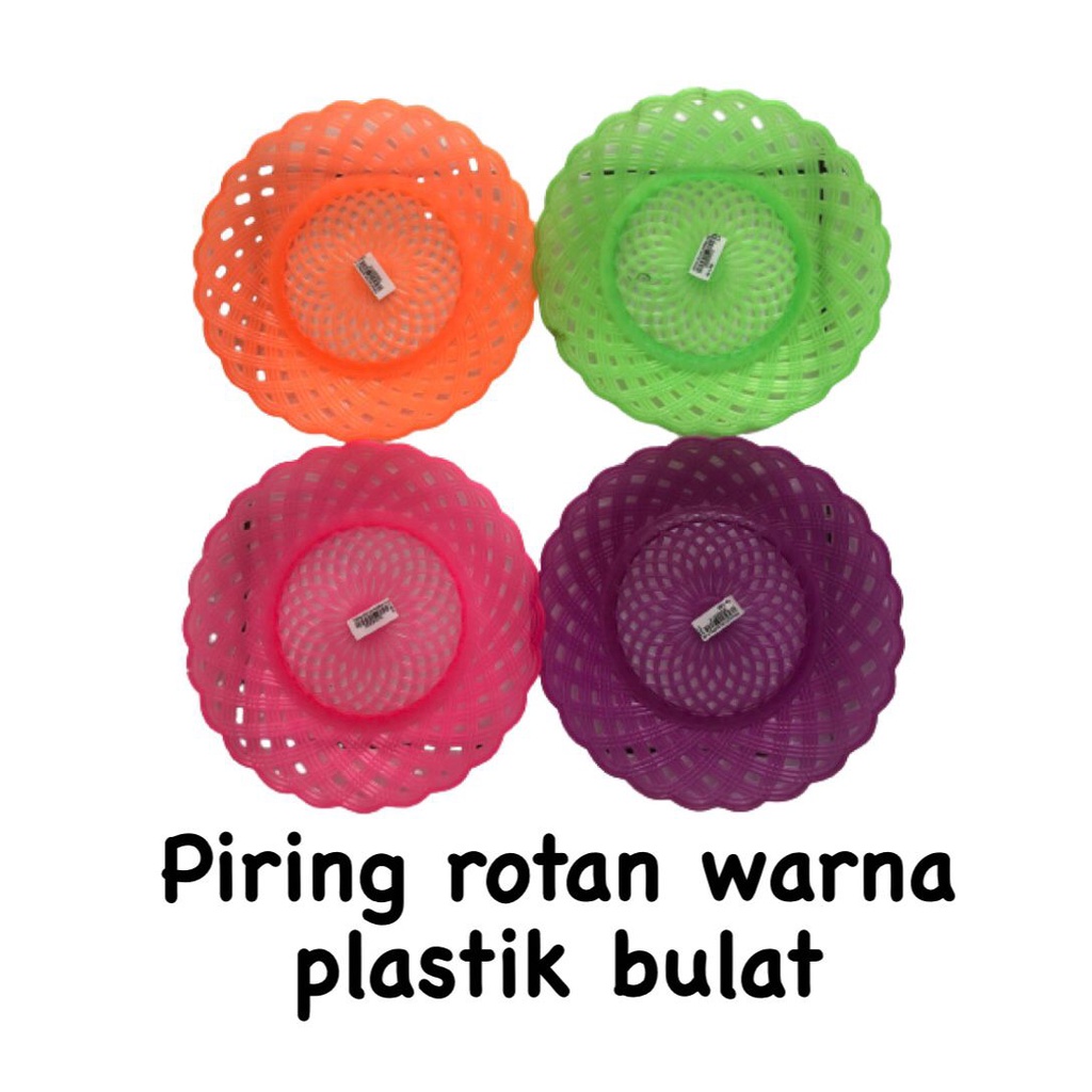 piring rotan plastik warna warni