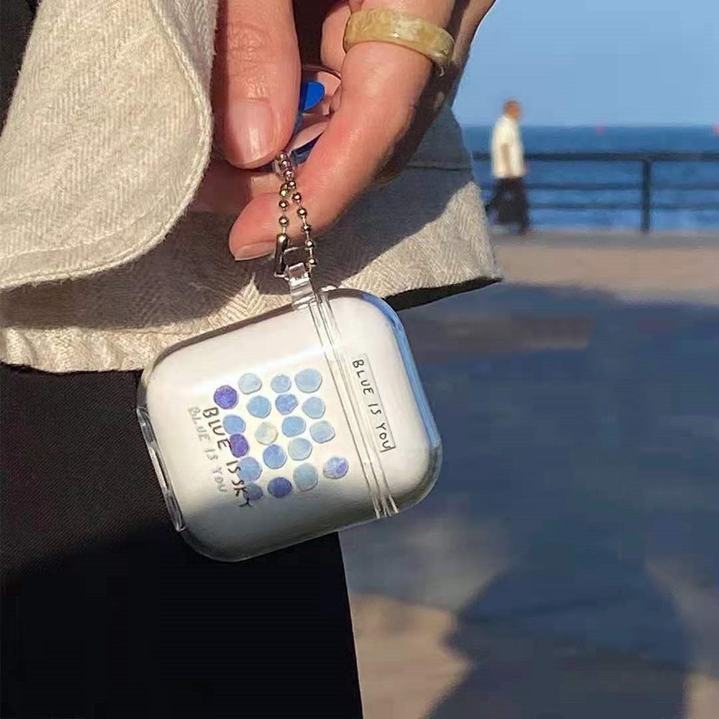 Case Transparan Motif Titik Biru Gradasi Dengan Liontin Untuk Airpods 1 2 3 Pro 3 INPODS 12 I12