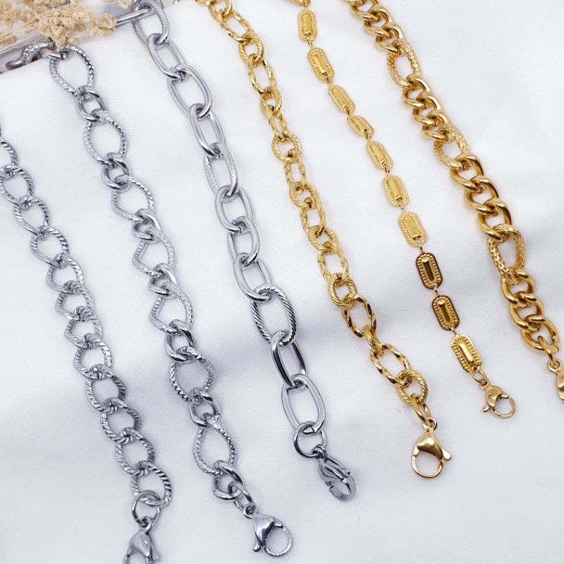gelang Pria &amp; wanita fashion rantai titanium asli anti karat&amp;alergi 17-19cm