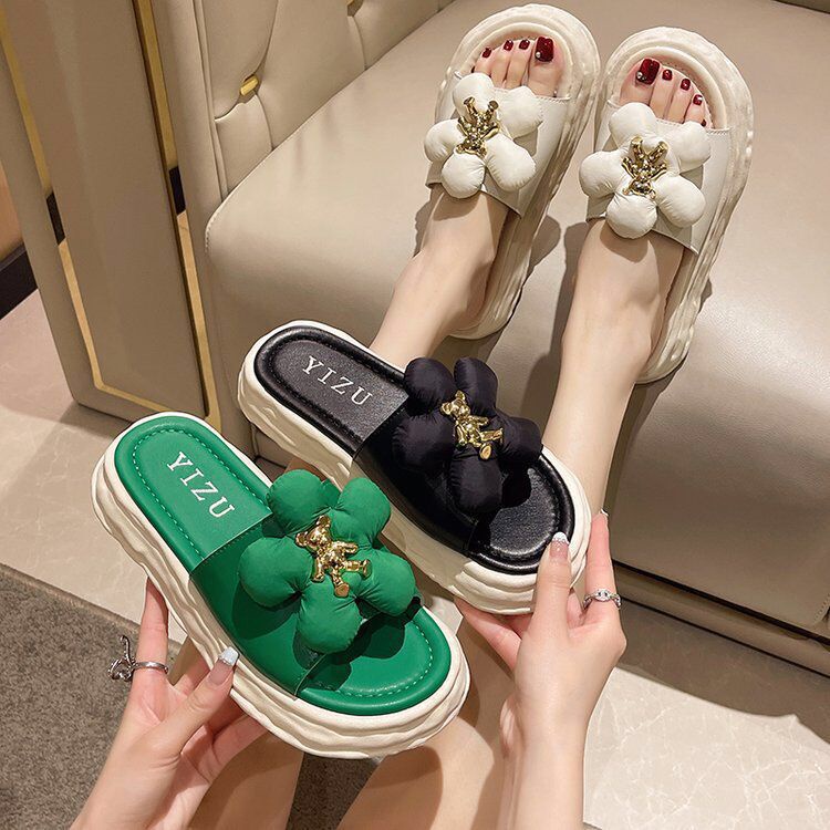 GROSIRTAS TG1282 Sandal Wedges Wanita Import Motif Bear