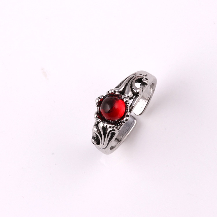 Cincin Model Terbuka Aksen zircon Merah Gaya retro Korea Untuk Pasangan