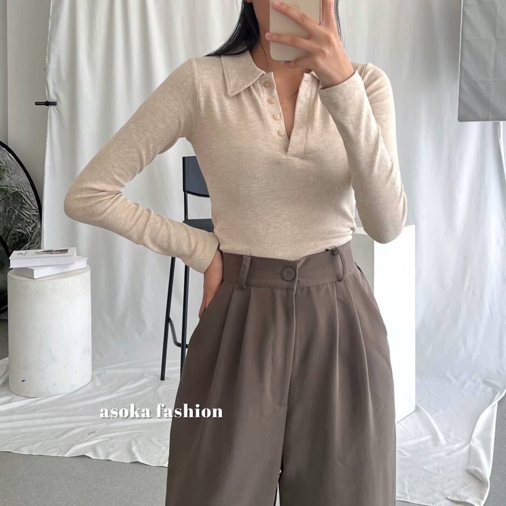 ASOKA Calliope Top 2148 - Kaos Polo Knit - Kaos Lengan Panjang - Kaos Wanita