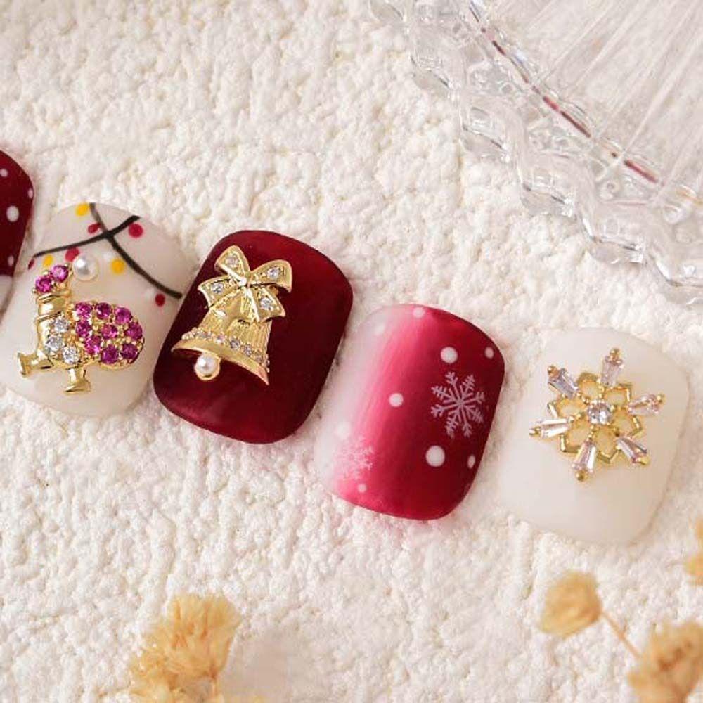Mxbeauty Ornamen 3D Bentuk Lonceng / Rusa / Santa Claus / Pohon Natal Untuk Dekorasi Nail Art