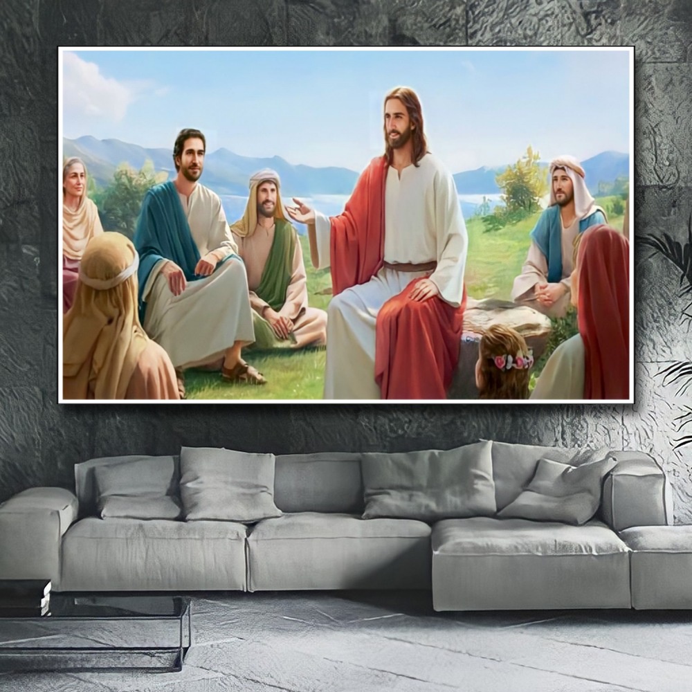 Hiasan Dinding Poster Gambar Tuhan Yesus  Xtra Jumbo Besar Best seller Ukuran 100x70cm 150x100cm 200