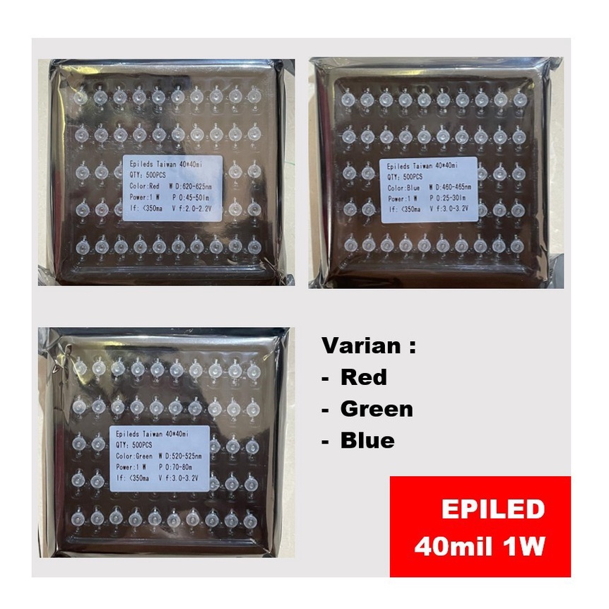 HPL LED 1W Chip EPILED Taiwan 40mil Red Green Blue Merah Hijau Biru