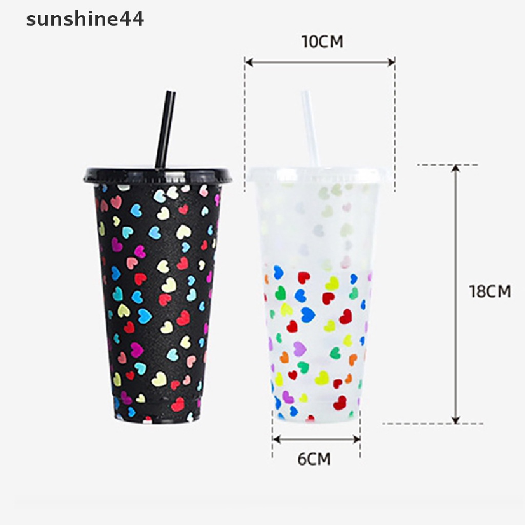 Sunshine Gelas Minum Kreatif Dapat Berubah Warna Dengan Sedotan Bahan Plastik