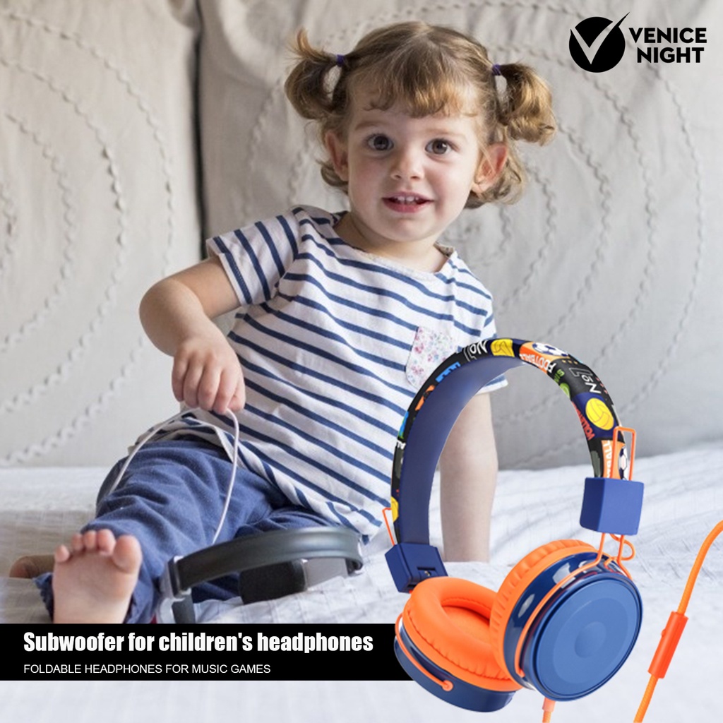 (VNEP) (Berkabel) Headphone Adjustable Lipat ABS Over Ear Headset untuk Anak Anak