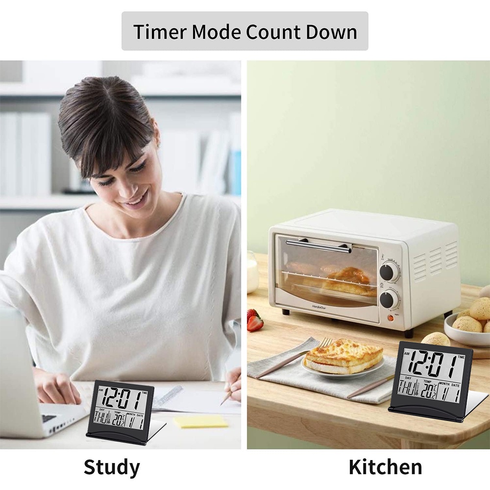 Jam Alarm Digital Elektronik Multifungsi Model Lipat Dengan Tampilan Tanggal Dan Suhu Untuk Travel