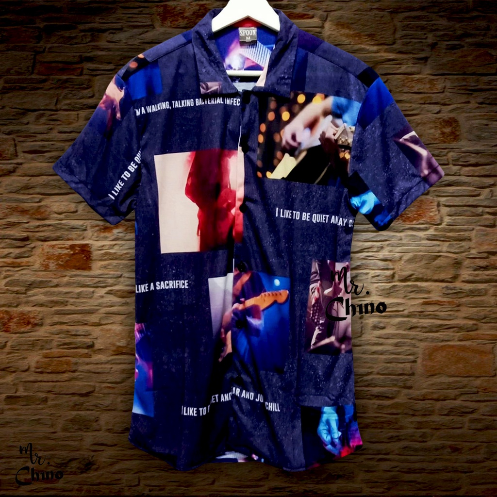Baju Kemeja Motif Music Thoughts | Kemeja Casual Pria Dewasa | Kemaja Kasual Cowok Fashion Kekinian 