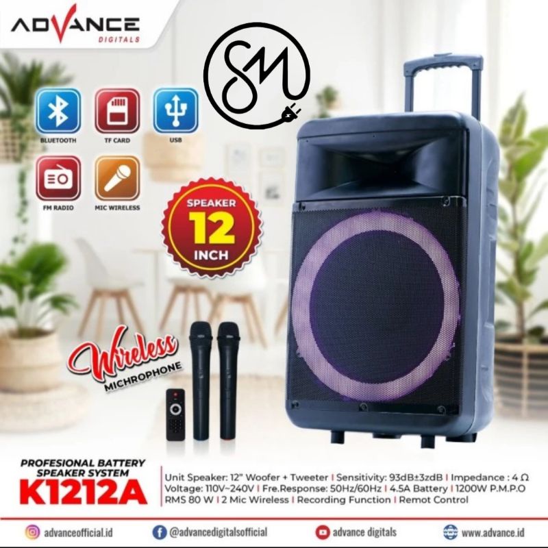 Speaker Portable Advance K1212-A 12 inc inch K1212A Bluetooth Meeting