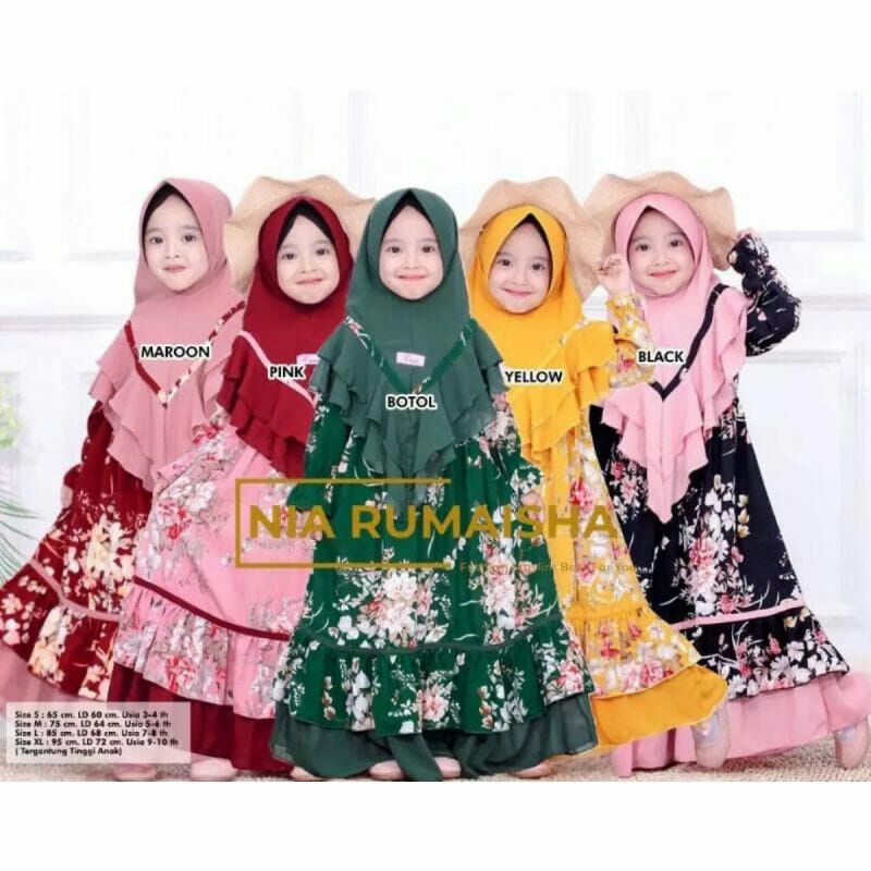 GAMIS SAKURA ANAK SET HIJAB UMUR 3_8TAHUN GAMIS MUSLIM KATUN MONALISA
