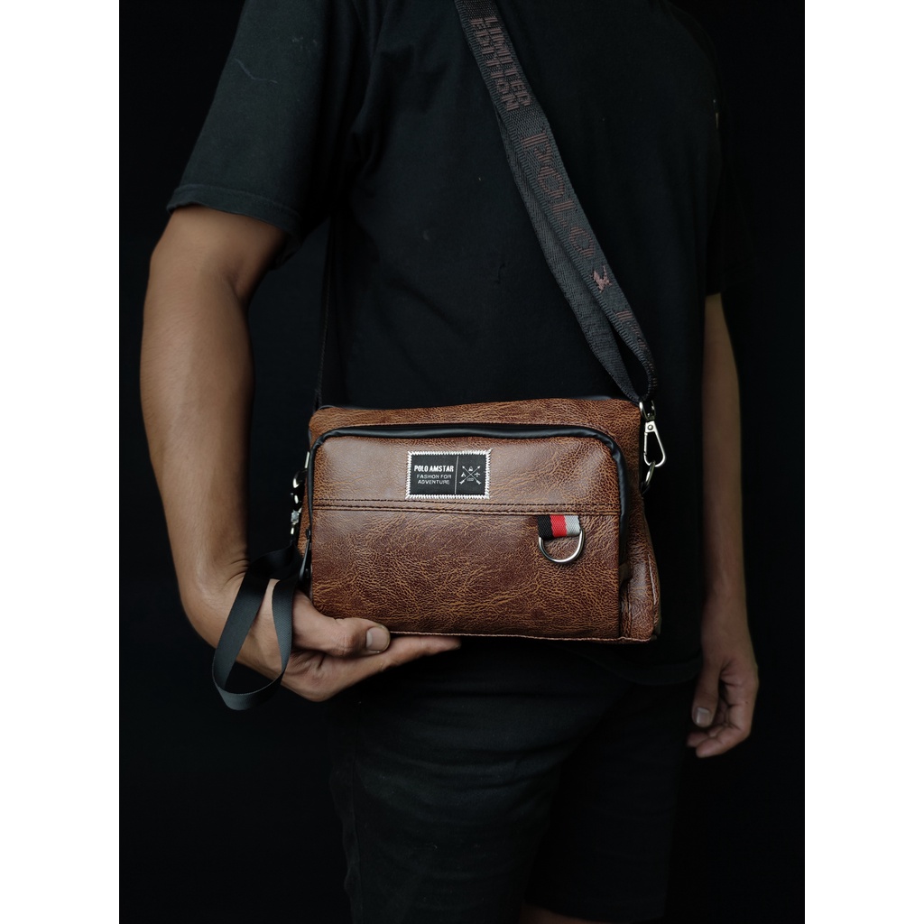 Tas Selempang Dompet Kulit PU Leather Polo Amstar Waterproof Clutch Bag Tas Tangan  Tas Selempang Tas Pria Wanita Tas Masa Kini