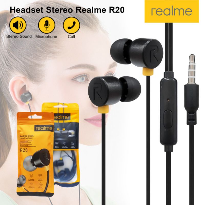 EARPHONE HANDSFREE HEADSET REALME BUDS R20 STEREO SUPER BASS