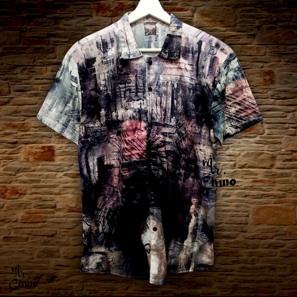 Baju Kemeja Motif Shattered Canvas | Kemeja Vintage Pria Dewasa Kekinian | Kemeja Distro Cowok Impor