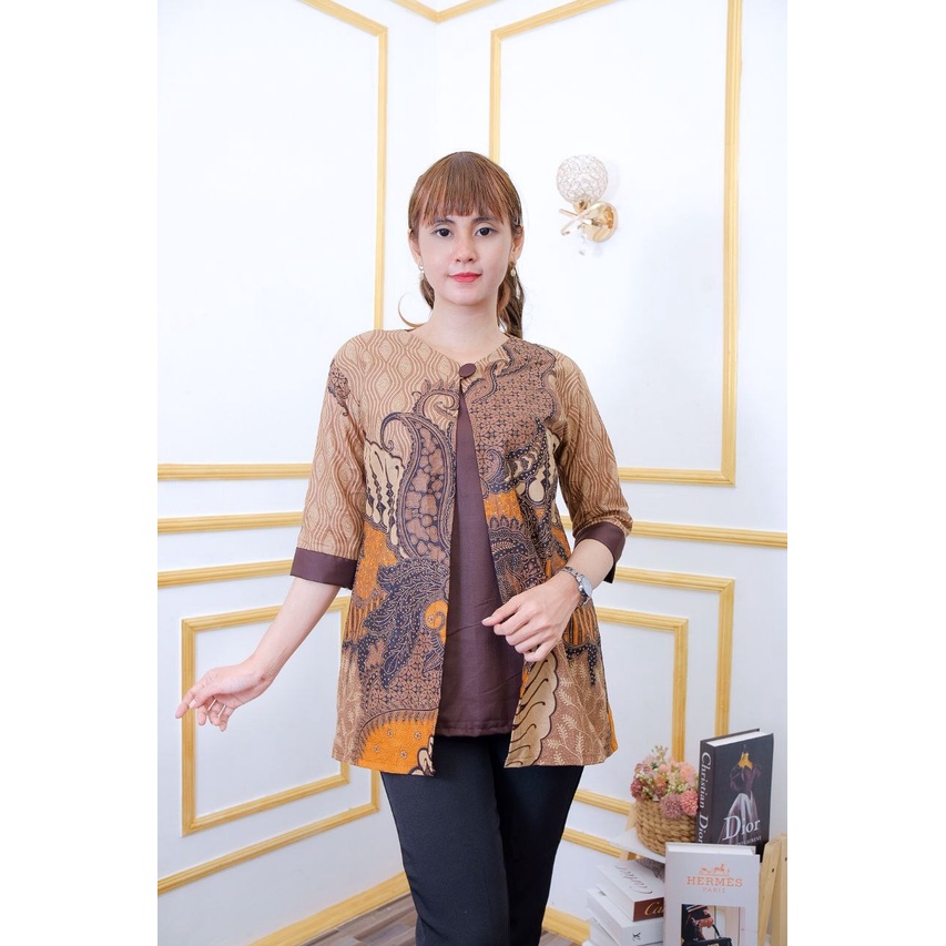 Blues Batik Wanita Modern kerja kantor - Atasan Batik Wanita size M L XL XXL