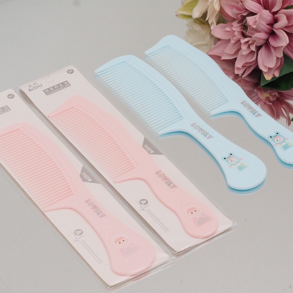 Sisir Gagang Motif Lovely Warna Soft Sisir Rambut  Rapat Lurus Gelombang Karakter Lucu Warna Warni