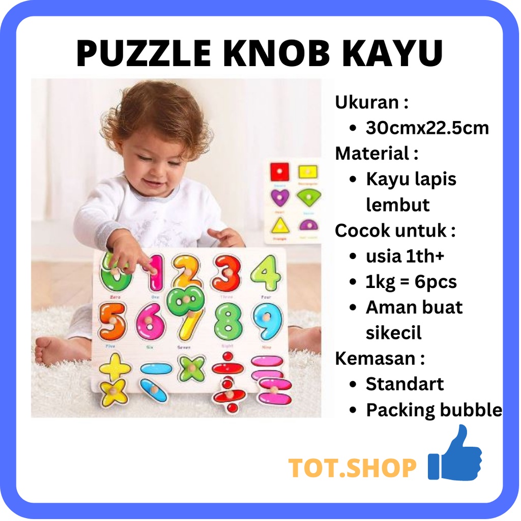 Puzzle Knob Kayu Alphabet Huruf Angka Hijaiyah Binatang Hewan Geometri Wooden Mainan Edukasi Toys